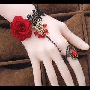 Get 1 Red Rose Lace Ring Bracelet - Brand New